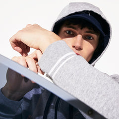 Mens SPORT Novak Djokovic Zippered Hoody Sweatshirt | Lacoste Grey Chine / Navy Blue • 9Zu