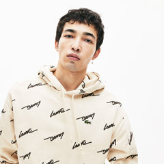 Mens LIVE Hooded Print Fleece Sweatshirt | Lacoste Beige • Wgu