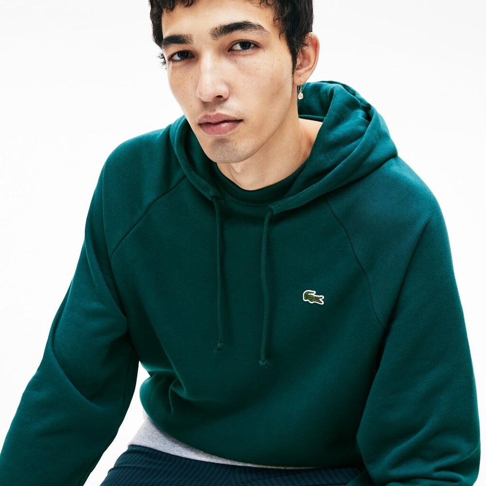 Mens LIVE Hooded Layer Effect Fleece Sweatshirt | Lacoste Green / Grey Chine • Wd5