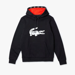 Mens SPORT Oversize Croc Fleece Hoodie | Lacoste Black / Red / White • G54