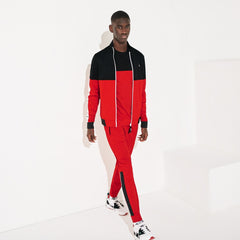 Mens SPORT Colorblock Resistant Piqué Zip Sweatshirt | Lacoste Black / Red / White • G54
