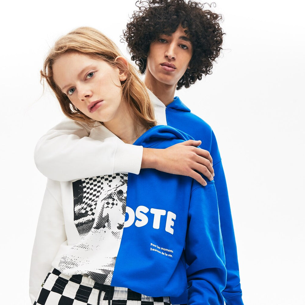 Mens/Womens Unisex LIVE BiColor Print Fleece Sweatshirt | Lacoste White / Blue • M3U