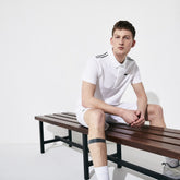 Mens SPORT Racing Stripe Lightweight Cotton Polo | Lacoste White / Black / White • Bld