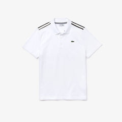 Mens SPORT Racing Stripe Lightweight Cotton Polo | Lacoste White / Black / White • Bld