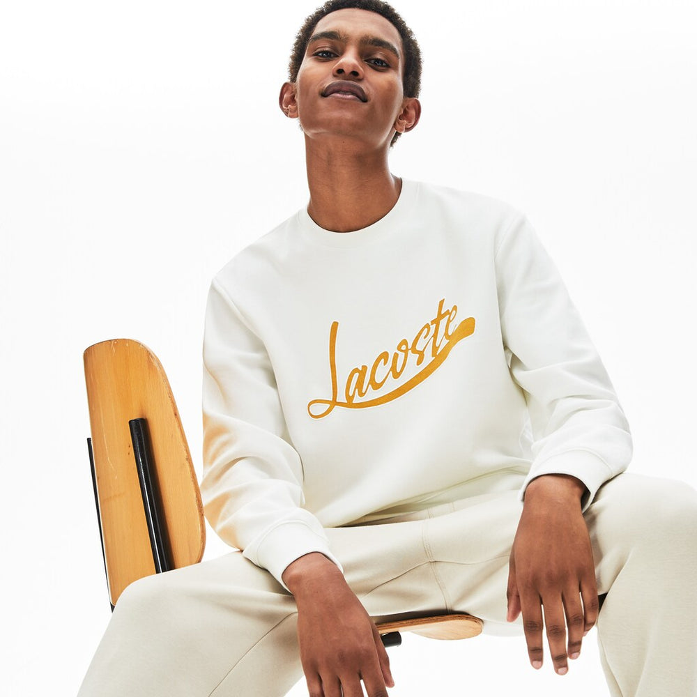 Mens Signature Print Crew Neck Sweatshirt | Lacoste White • 70V