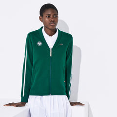 Womens Wo SPORT Roland Garros V-Neck Zip-Up Sweatshirt | Lacoste Green / White / Red • Ym6