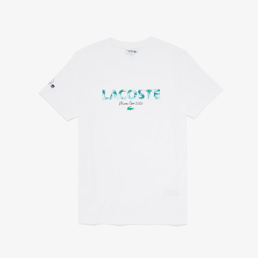 Mens SPORT Miami Open Print Breathable T-shirt | Lacoste White / Navy Blue • 522