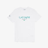 Mens SPORT Miami Open Print Breathable T-shirt | Lacoste White / Navy Blue • 522