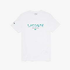 Mens SPORT Miami Open Print Breathable T-shirt | Lacoste White / Navy Blue • 522