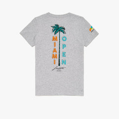 Womens Wo SPORT Miami Open Palm Tree Print T-shirt | Lacoste Grey Chine • Cca
