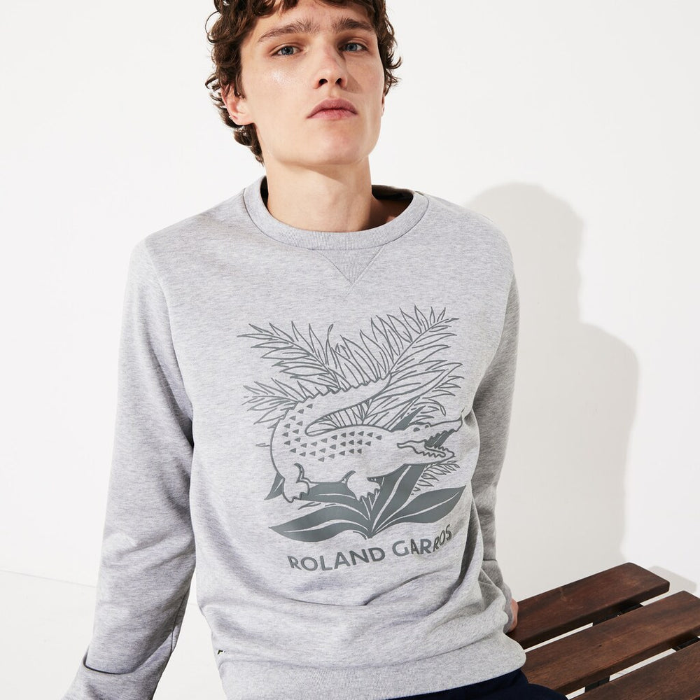 Mens SPORT Roland Garros Plant Print Sweatshirt | Lacoste Grey Chine / Navy Blue • Mnc