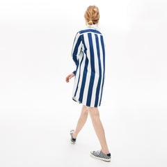 Womens Wo LIVE Striped Cotton Shirtdress | Lacoste White / Navy Blue • Qsf