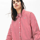Womens Wo LIVE Boxy-Fit Striped Cotton Shirt | Lacoste White / Red • Xg4