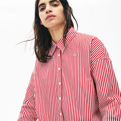 Womens Wo LIVE Boxy-Fit Striped Cotton Shirt | Lacoste White / Red • Xg4