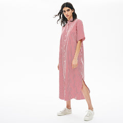 Womens Wo LIVE Striped Cotton Maxi Dress | Lacoste White / Red • Xg4
