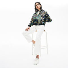 Womens Wo LIVE Lightweight Scarf-Print Bomber Jacket | Lacoste Navy Blue / White • Qrn