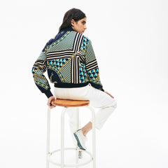 Womens Wo LIVE Lightweight Scarf-Print Bomber Jacket | Lacoste Navy Blue / White • Qrn