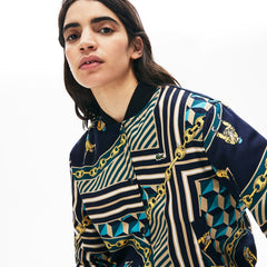 Womens Wo LIVE Lightweight Scarf-Print Bomber Jacket | Lacoste Navy Blue / White • Qrn