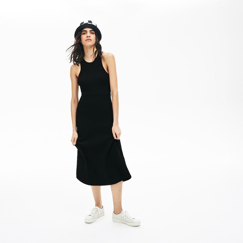 Womens Wo LIVE Ribbed-Knit Long Tank Dress | Lacoste Black • 031