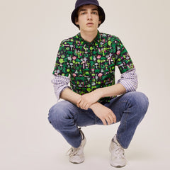 Mens/Womens Unisex Lacoste x Jeremyville Regular Fit Cotton Shirt | Lacoste Navy Blue / White • Qrn
