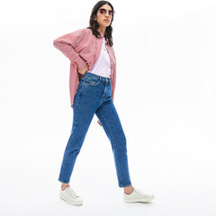 Womens Wo LIVE High-Rise Washed Cotton Jeans | Lacoste Blue • Ap5