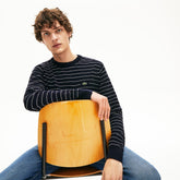 Mens Striped Textured Cotton Sweater | Lacoste Navy Blue / White • M5C