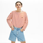 Womens Wo Cotton Nautical Striped T-Shirt | Lacoste White / Red • Me4