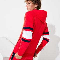 Mens SPORT Striped-Sleeve Hooded Zip Sweatshirt | Lacoste Red / White / Navy Blue • 1Mq
