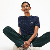 Mens Crewneck Mini Houndstooth Cotton T-shirt | Lacoste Navy Blue / Blue • M0P