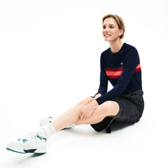 Womens Wo Long Sleeve Multicolor Stripe T-Shirt | Lacoste Navy Blue / Bordeaux / Pink • 0Ve