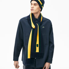 Mens Unisex Lacoste LIVE Striped Cashmere And Cotton Scarf | Lacoste Blue / White • 1M3