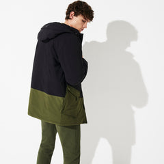 Mens SPORT Dual-Tone Canvas Rain Parka | Lacoste Black / Khaki Green • 50P