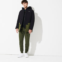 Mens SPORT Dual-Tone Canvas Rain Parka | Lacoste Black / Khaki Green • 50P