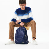 Mens Lacoste LIVE Signature Print Zippered Backpack | Lacoste Blue Depths • E62