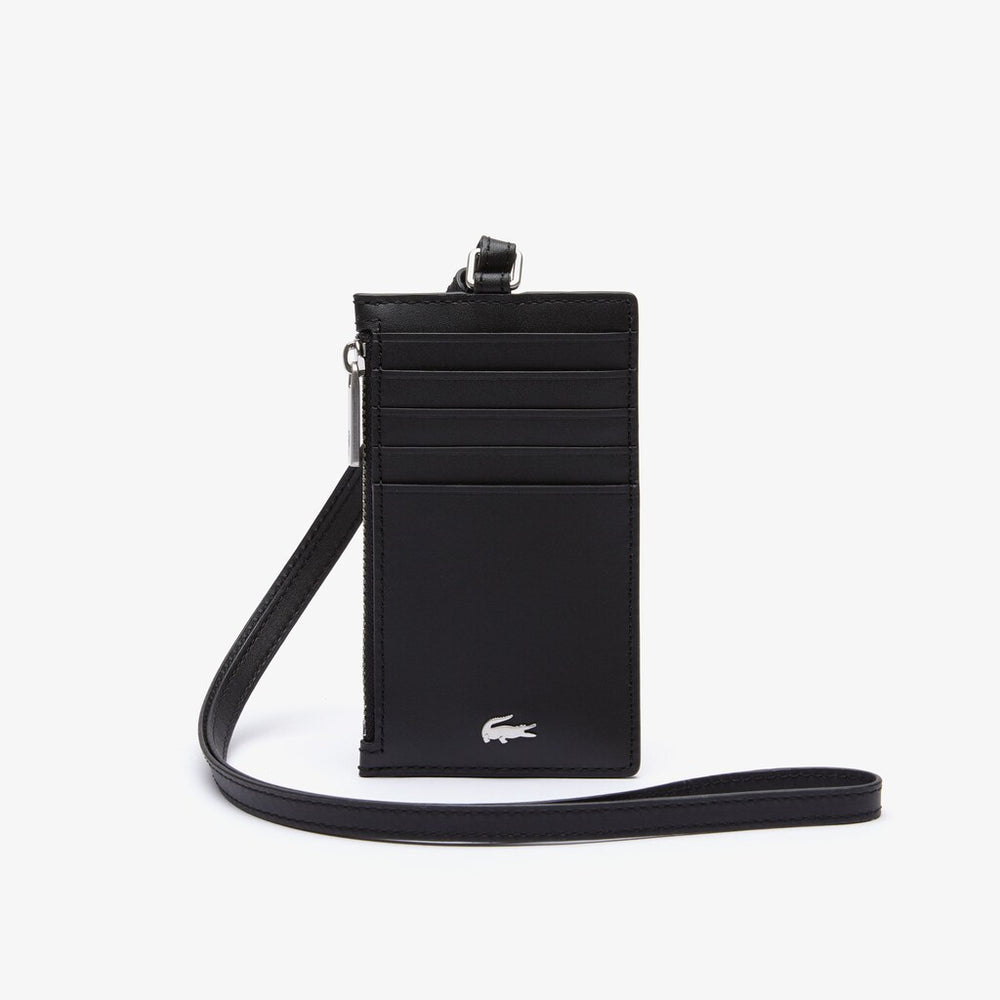 Mens Fitzgerald Leather Neck Strap Zippered Card Holder | Lacoste Black • 000
