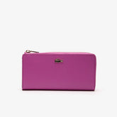 Womens Wo Chantaco Piqué Leather 8-Card Zip Wallet | Lacoste Meadow Mauve Peacoat • E35