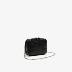 Womens Wo Croco Crew Quilted Leather Zippered Shoulder Bag | Lacoste Black • 000