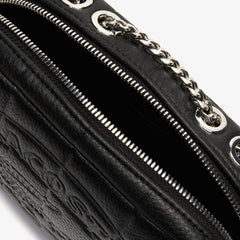 Womens Wo Croco Crew Quilted Leather Zippered Shoulder Bag | Lacoste Black • 000