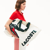 Womens Wo Oversized Crocodile Print Cotton Large Tote | Lacoste Beach White • D81