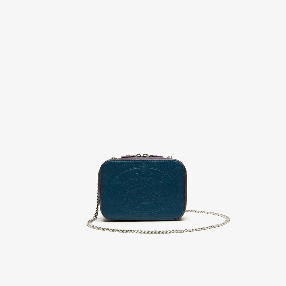 Womens Wo Croco Crew Tricolour Leather Zippered Shoulder Bag | Lacoste Legion Blue Peacoat Meado • D69