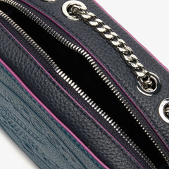 Womens Wo Croco Crew Tricolour Leather Zippered Shoulder Bag | Lacoste Legion Blue Peacoat Meado • D69