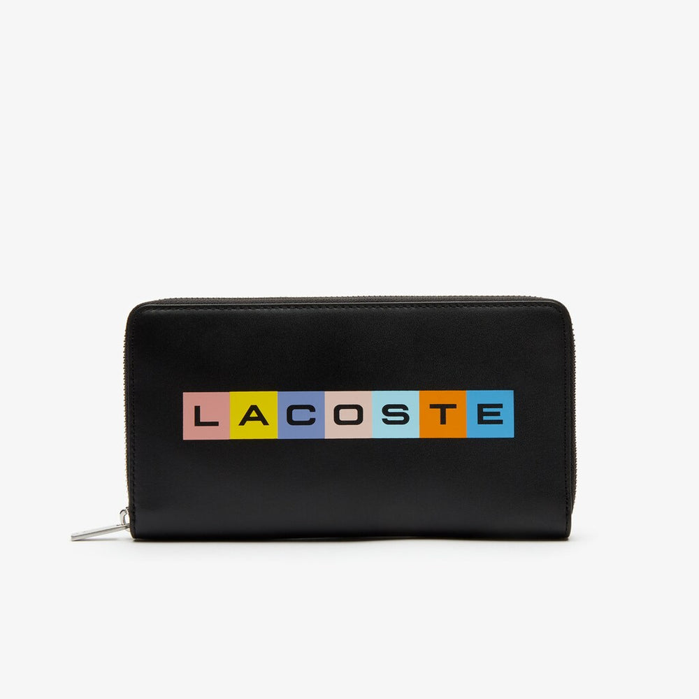 Mens Fitzgerald Multicolour Branded Leather Wallet | Lacoste Black Blue Depths Multico • E14