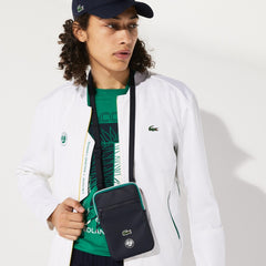 Mens Roland Garros Adjustable Strap Mini Zip Flat Bag | Lacoste Peacoat Verdant Green Mol • E44