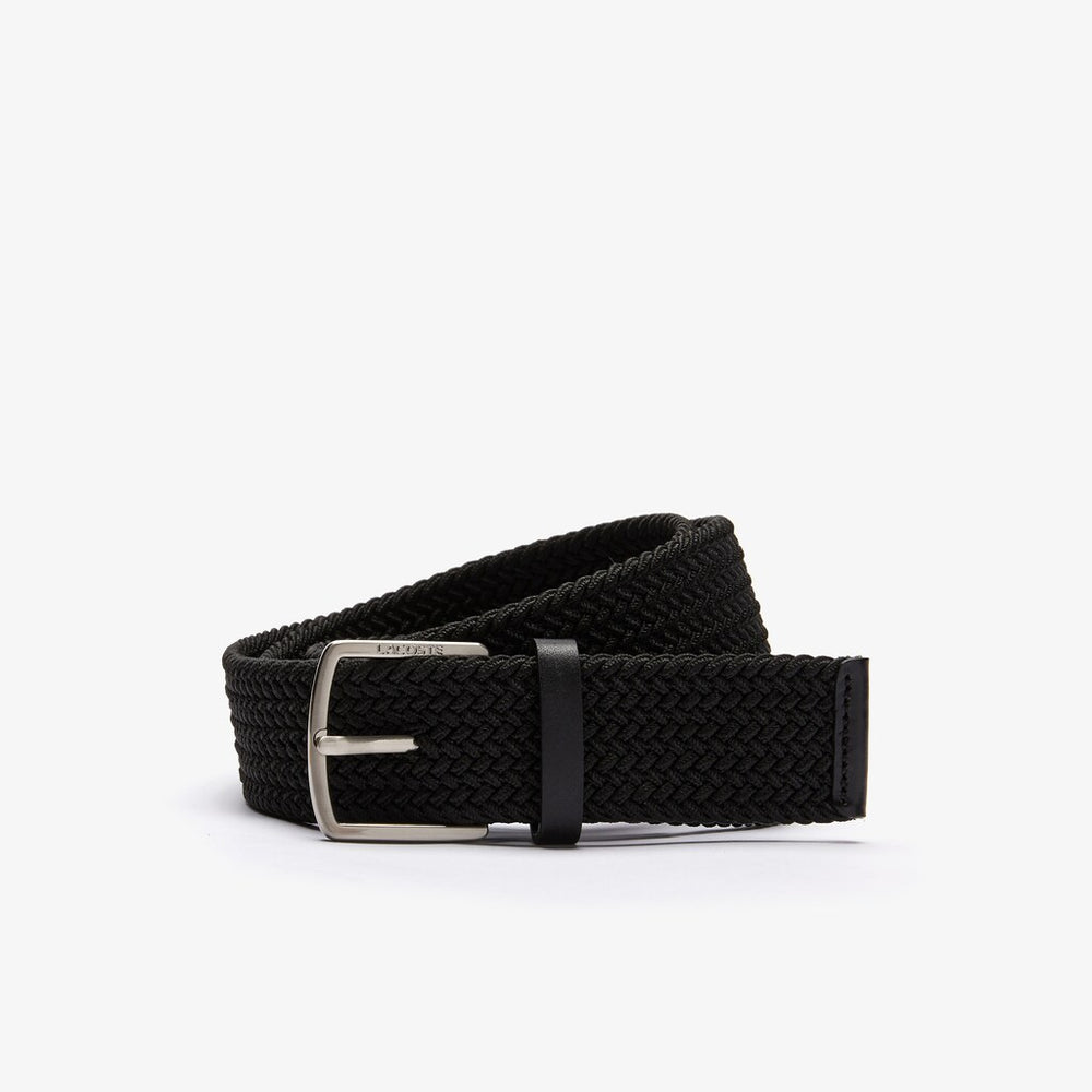 Mens Lacoste Engraved Buckle Stretch Knitted Belt | Lacoste Black • 000