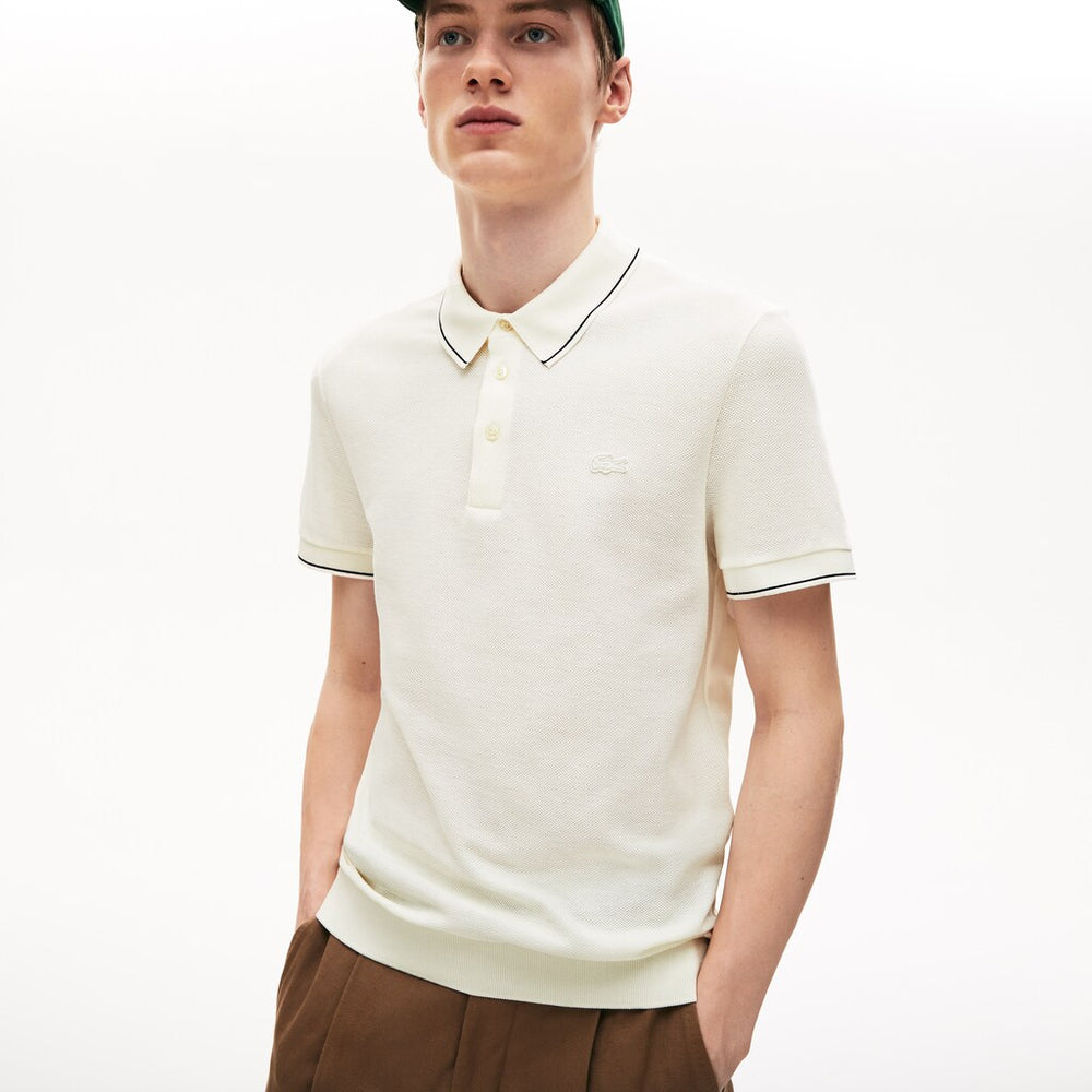 Mens Cotton-Silk Piqué Polo Shirt | Lacoste White / Black • 8Lp