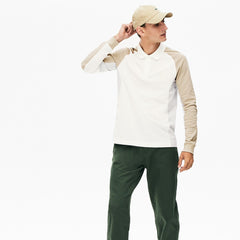 Mens Long-Sleeved Colorblock Piqué Polo Shirt | Lacoste White / Grey / Beige • Try
