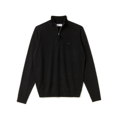 Mens Zippered Stand-Up Collar Wool Jersey Sweater | Lacoste Black • 031