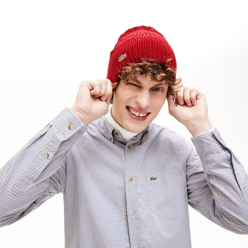 Mens Turned Edge Ribbed Wool Beanie | Lacoste Bordeaux • 2Jx