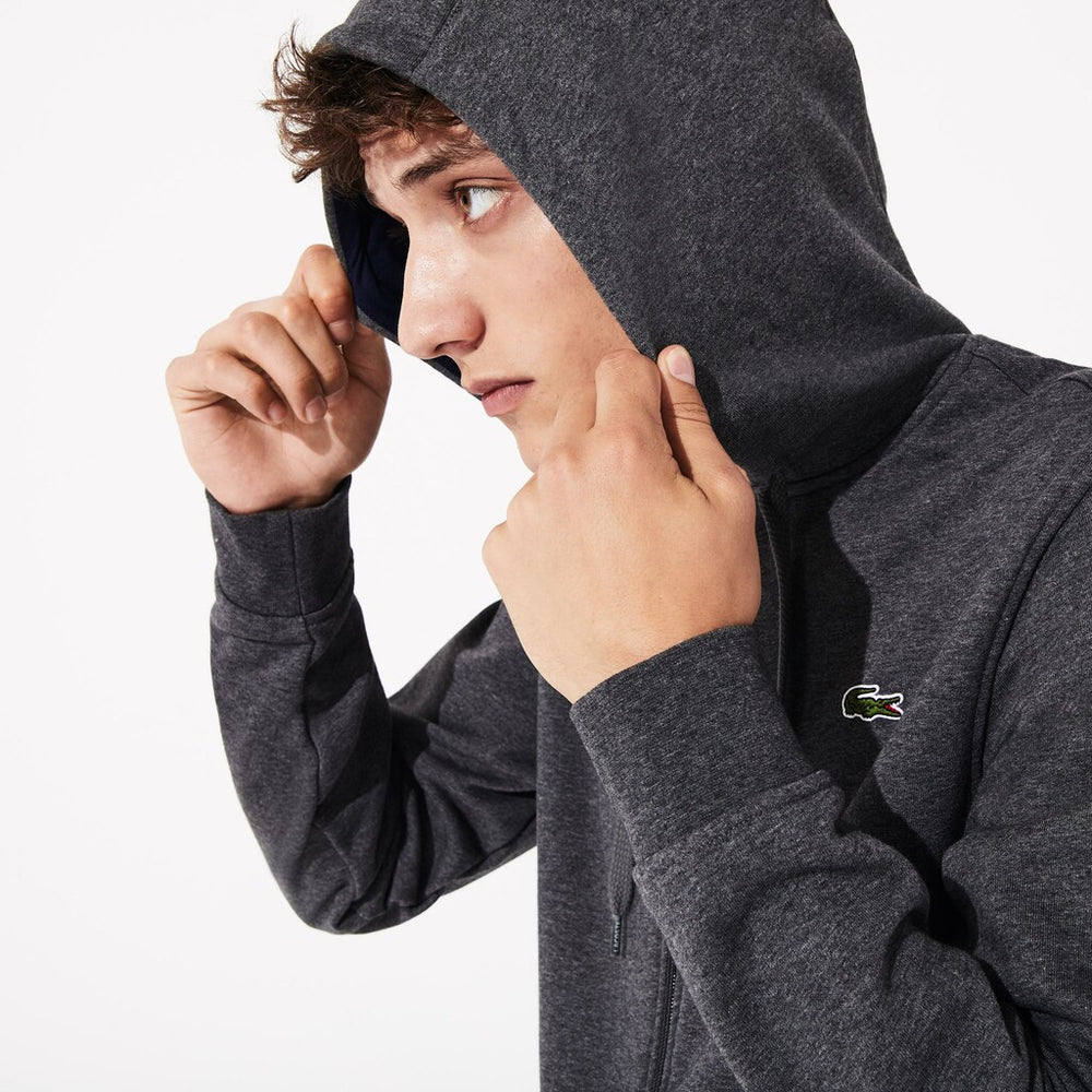 Mens   SPORT Full-Zip Fleece Hoodie | Lacoste Grey Chine / Navy Blue • 5Ny