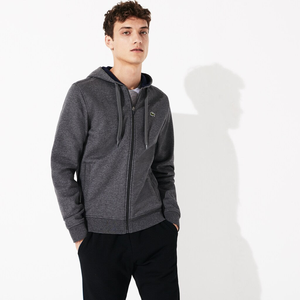 Mens   SPORT Full-Zip Fleece Hoodie | Lacoste Grey Chine / Navy Blue • 5Ny